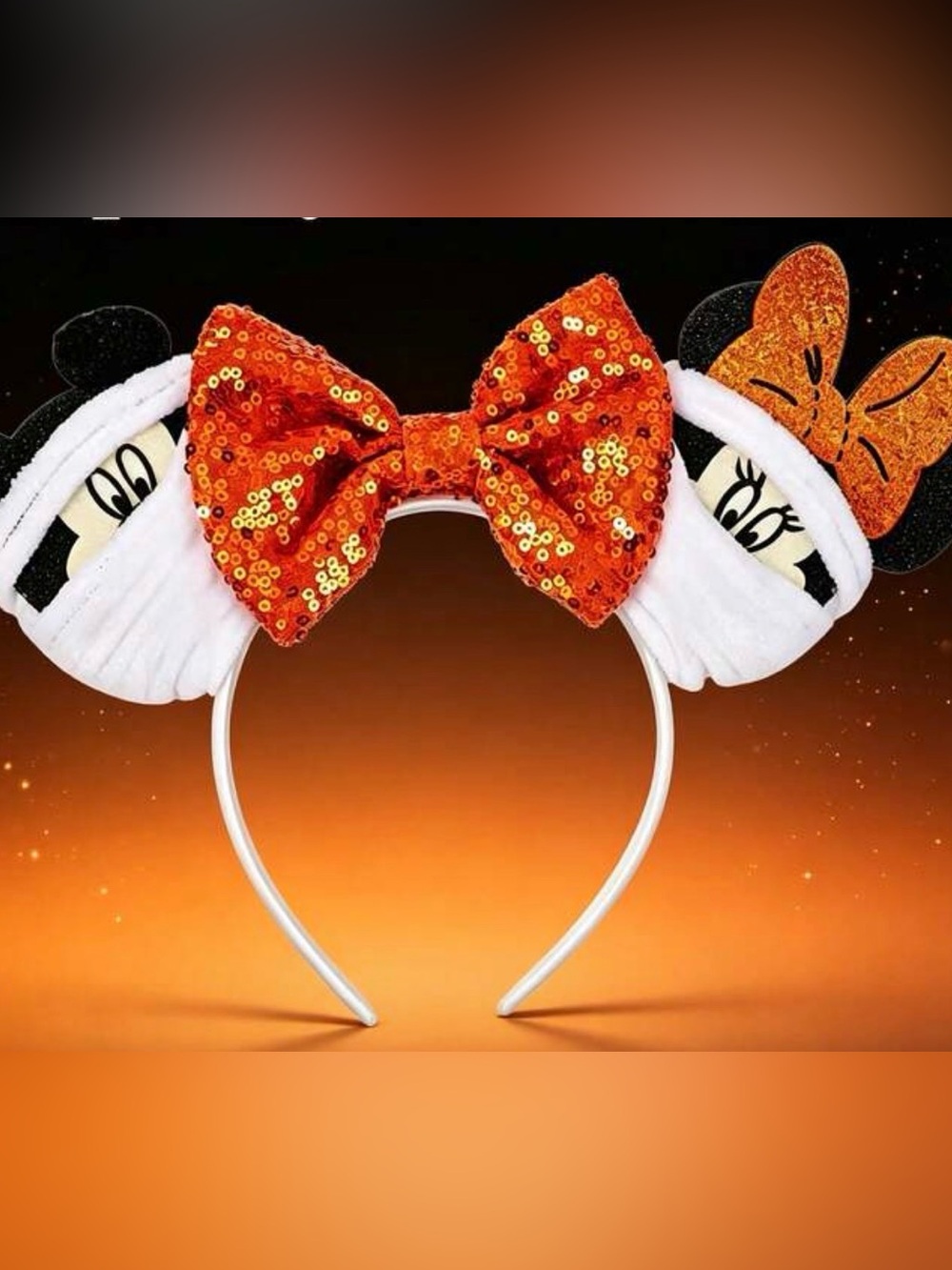 Halloween Sequin Orange Bow Ears Disney Headband